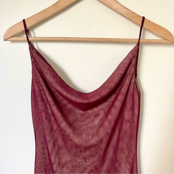 Vintage Y2K Forever 21 Mesh Cowl Neck Asymmetric Hem Midi Dress Fairycore Size S - Picture 7 of 10